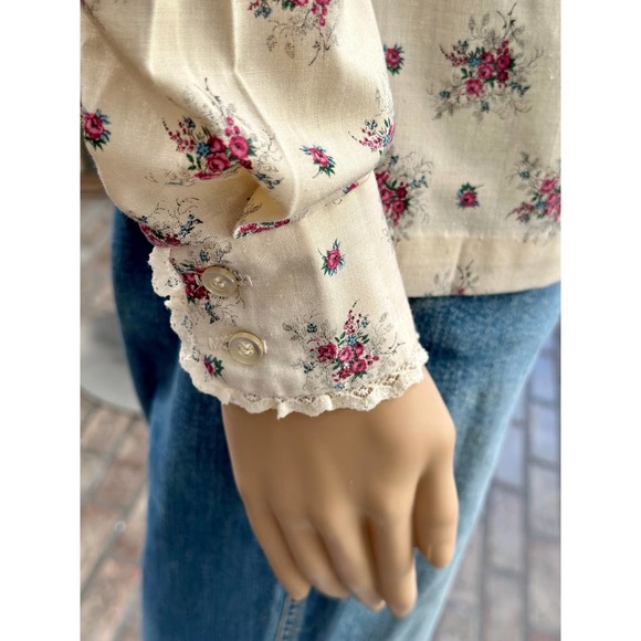Vintage 70s Land n Sea Prairie Cottage Western Floral lace cream blouse Small 34 - Picture 3 of 12